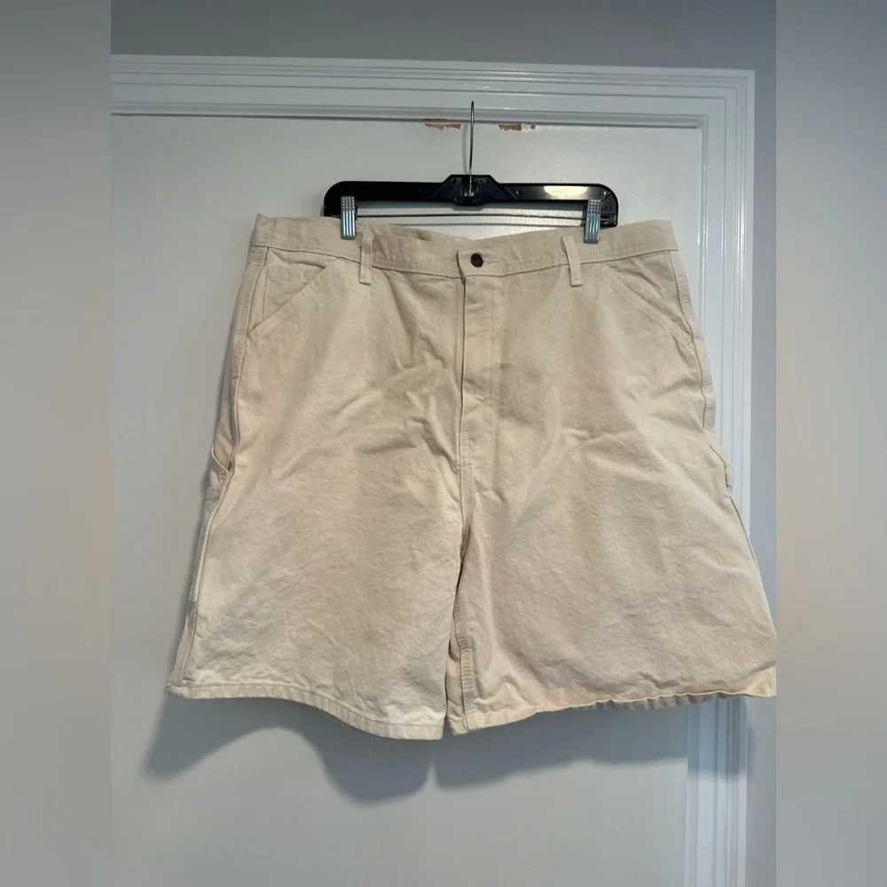 EUC Vintage 90s Caboose Sz: 40 Cream Canvas Carpenter Workwear Cargo Shorts.